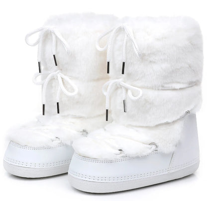 2025 Winter Boots for Women Snow Boots Brand Fluffy Furry Fur Lace Up Black Pink Platform Non-Slip Waterproof Ski Boots