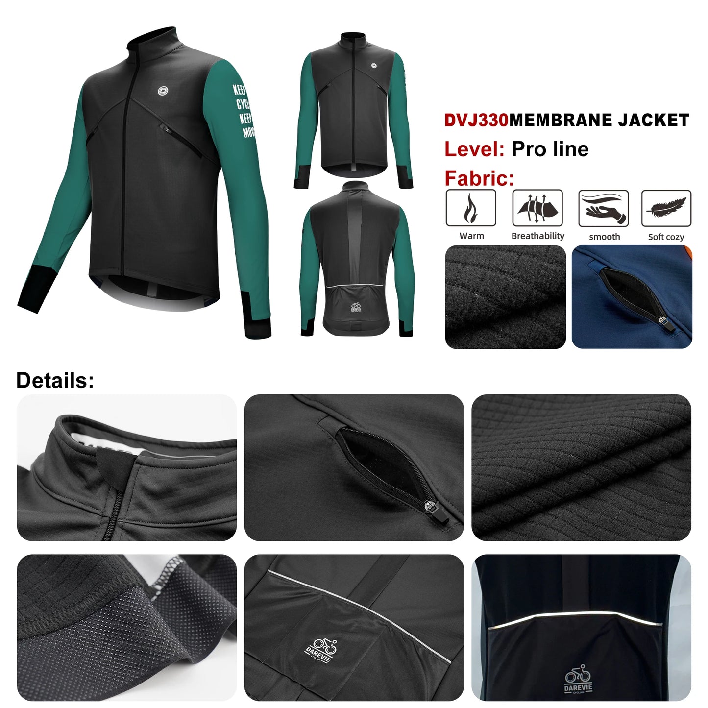 DAREVIE Cycling Men's Jacket WindProof Fleece Pro Cycling Jackets Longsleeve Warm Soft Brushed Pro Breathable Bicycle Clothing