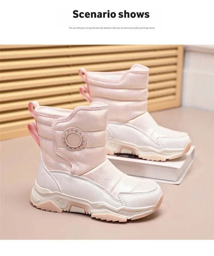 Winter Children's Cotton Shoes Anti-Slip Ice Claw High-Top Waterproof Fleece-Lined Snow Boots for Girls And Boys Hot Sale Of The