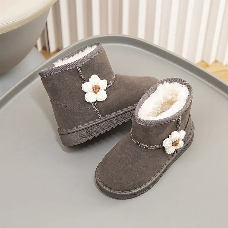 Kids Snow Boots Winter Fashion Non-slip Children's Boots Skiing Solid Color Warm Pattern Soft Thick Bottom Children's Shoes