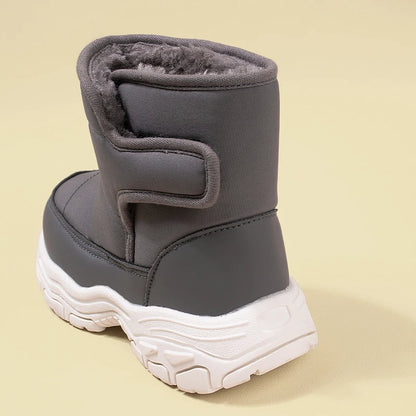 Winter New Waterproof Fabric Big Kids Fleece Snow Boots Children Warm Chunky Sole Casual Plush Boots EKF75