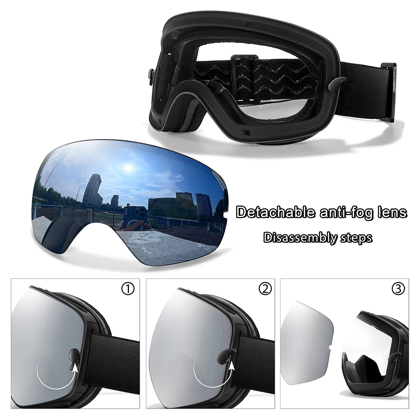 Anti-Fog SKI Goggles Snowboard Goggles UV400 with Night Vison Lens Men Women Teen Best Gift for Christmas and New Year