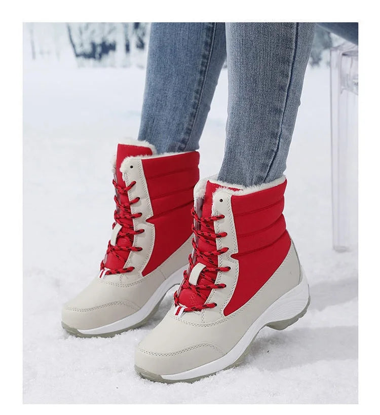 Snow Boots for Women Casual Winter Shoes Platform Non-slip Warm Fur Ankle Boots Plush Combat Outdoor Casual Hiking Warm Shoes