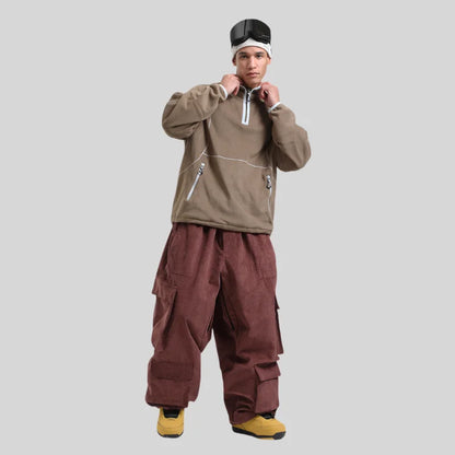 GSOU SNOW Winter Multi Pockets Ski Pants Men Loose Snow Pants Warm Windproof Skiing Trousers Outdoor Sports Breathable Britches