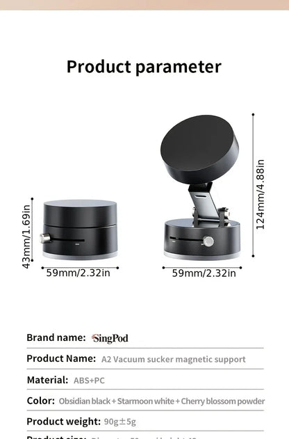 2025 New Model 360-Degree Rotating Aluminum Alloy Magnetic Vacuum Suction Cup Car Phone Holder, Portable New Design