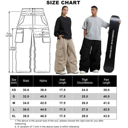 GSOU SNOW Super Baggy Snowboard Pants Men Waterproof Windproof Sports Clothes Insulated Loose Fit Ski Trousers for Cold Weather