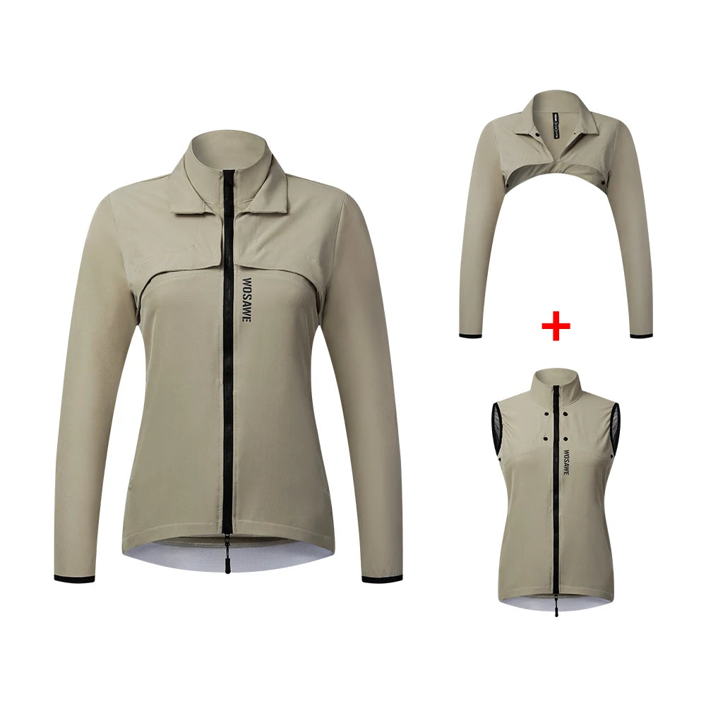 WOSAWE Women Windproof Waterproof Reflective Cycling Jacket MTB Bicycle Long Sleeve Windbreaker Sleeveless Vest Bike Coat