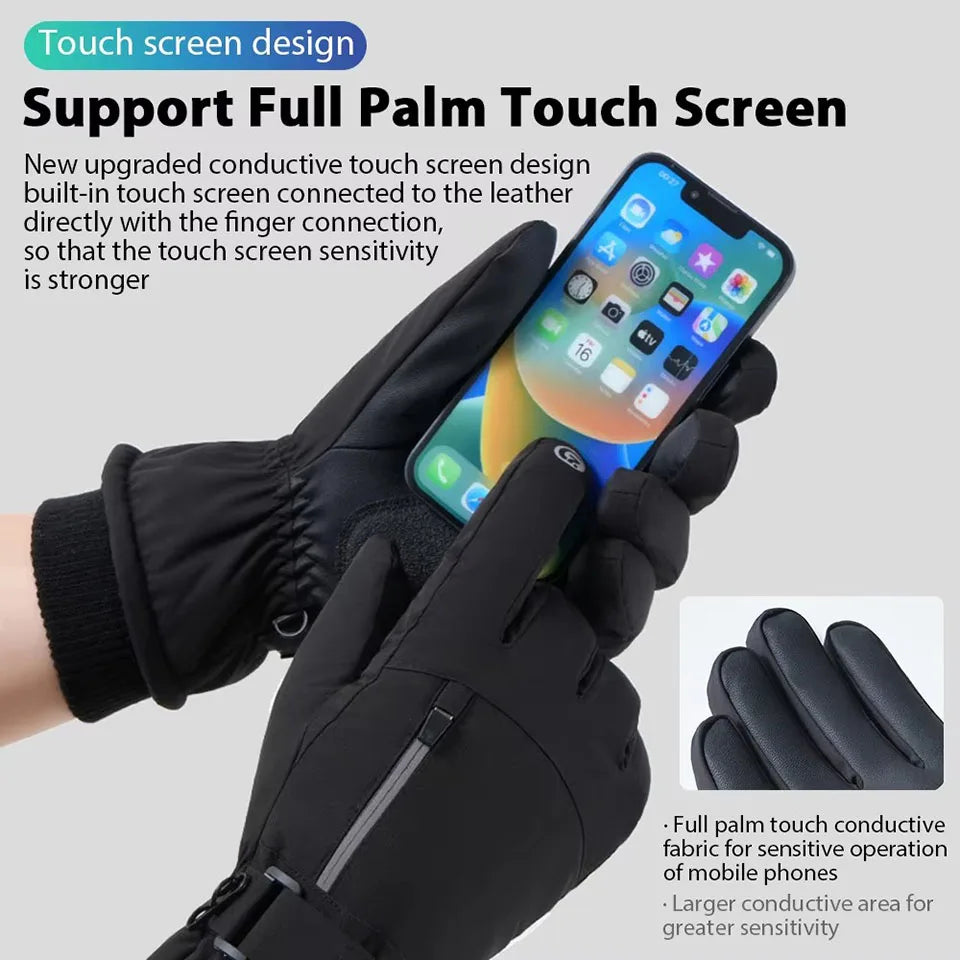 GOBYGO 1Pair Winter Ski Gloves Thickened Cold Non-slip Waterproof Touch Screen Gloves Extended Wrist Riding Ski Gloves Men Women