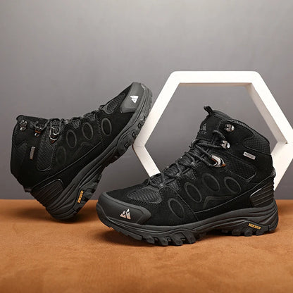 HIKEUP High-Top Men Hiking Boot Winter Outdoor Shoes Lace-Up Non-slip Sports Casual Trekking Boots Man Suede Warm Shoes