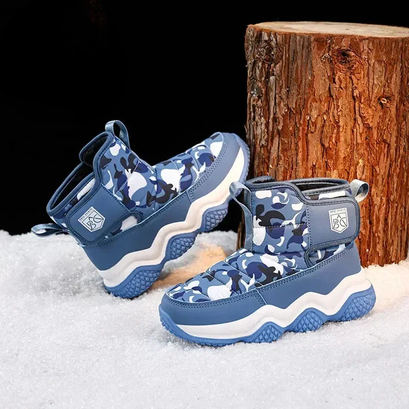 Winter Children Snow Warm Boots Fur Shoes Boys Sneaker Rubber Hiking Shoe Fashion Children Shoes Waterproof Leather Boots Kids