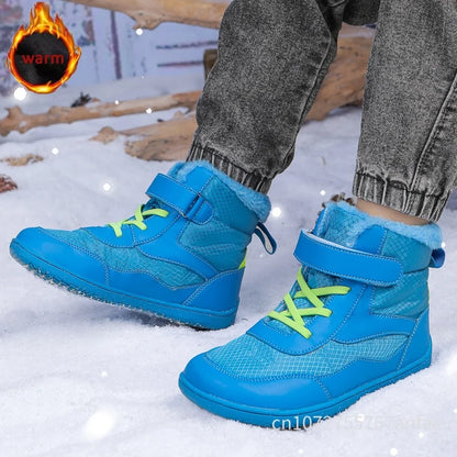 Winter Kids Wide Toe Barefoot Shoes Waterproof Snow Boots Outdoor Girls' Boy Comfortable and Warm Fur Snow Hiking Boot Warm Boot