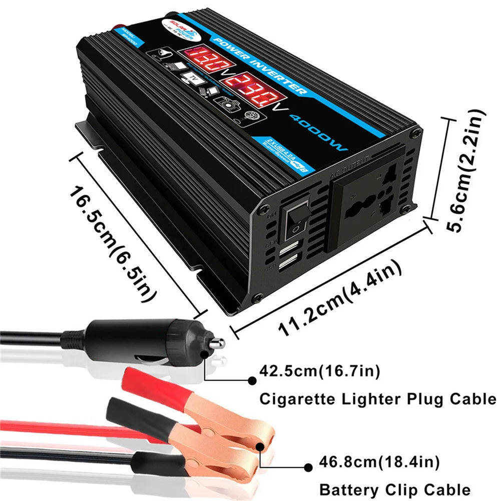 4000W Car Power Inverter DC 12V to AC 220V/110V Dual LCD Digital Display Voltage Transformer Car Charger Converter Adapter