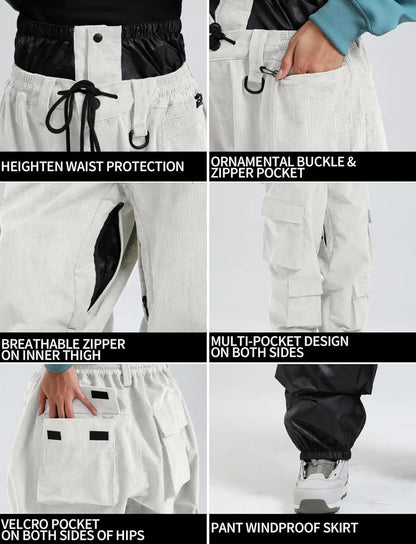 GSOU SNOW Winter Multi Pockets Ski Pants Men Loose Snow Pants Warm Windproof Skiing Trousers Outdoor Sports Breathable Britches
