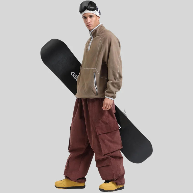 GSOU SNOW Winter Multi Pockets Ski Pants Men Loose Snow Pants Warm Windproof Skiing Trousers Outdoor Sports Breathable Britches