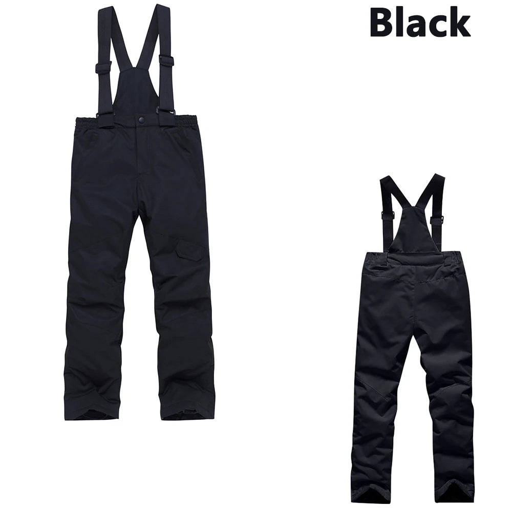 Children'S Ski Pants Autumn Winter Outdoor Sports Solid Warm Thick Ski Pants Comfortable Waterproof Pocket Strap Skiing Pants