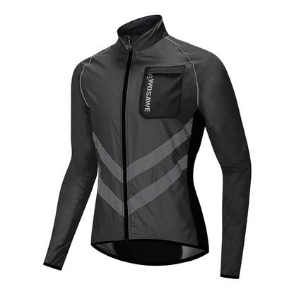 WOSAWE Windproof Cycling Jacket MTB Bike Jersey Outdoor Sport Cycling Windbreaker Rainproof Reflective Bike Clothing Navy Blue
