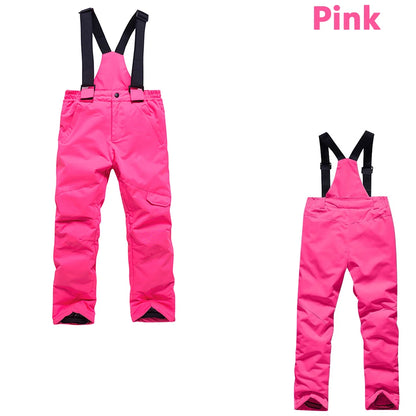 Children'S Ski Pants Autumn Winter Outdoor Sports Solid Warm Thick Ski Pants Comfortable Waterproof Pocket Strap Skiing Pants