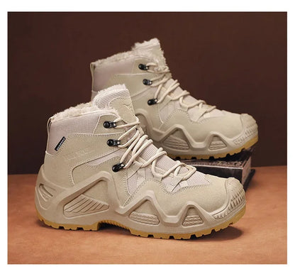 Cross-Border Autumn/Winter High-Top Men's Outdoor Non-Slip Climbing Boots Plus Size Thickened Warm Cotton Shoes Fleece-Lined