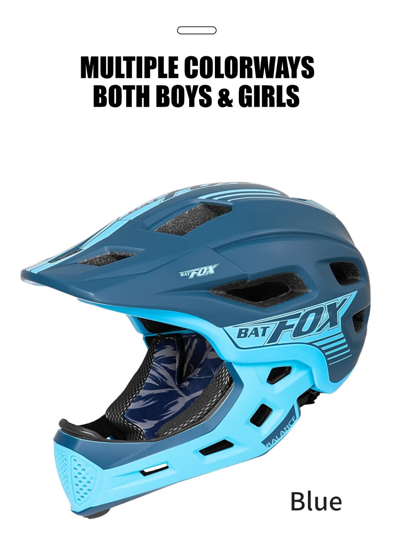 BATFOX Kids Full Face bike helmet Detachable Downhill Children Cycling Motorcycle Skateboard Sports Racing Racing Bicycle helmet