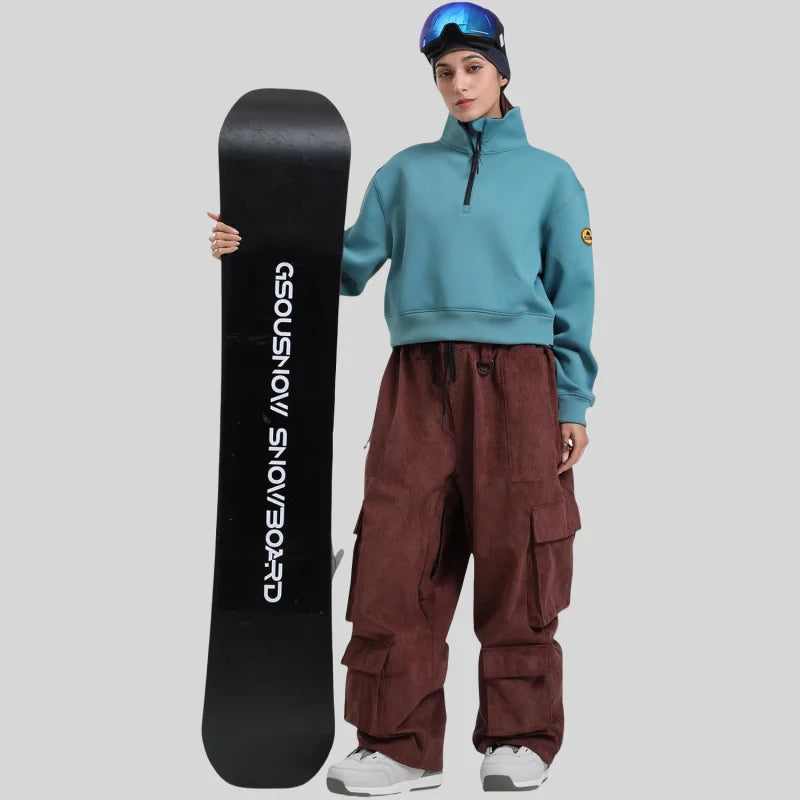 GSOU SNOW Winter Multi Pockets Ski Pants Men Loose Snow Pants Warm Windproof Skiing Trousers Outdoor Sports Breathable Britches