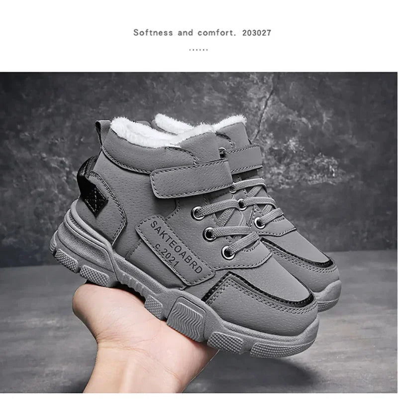 Winter Children's Boots Boys Plus Cashmere Thicken Warm Snow Boots Girls Non-slip Outdoor Boots Student Shoes Hiking Shoes