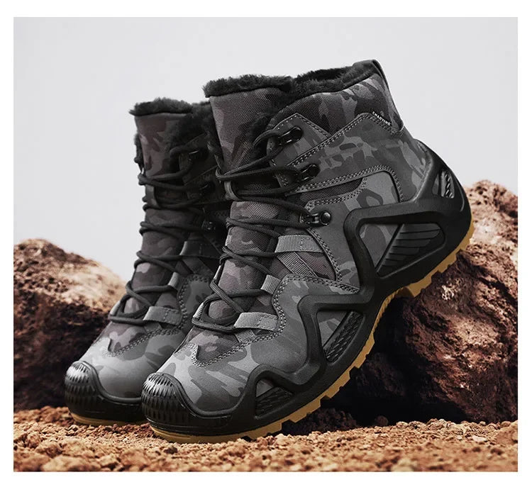 Cross-Border Autumn/Winter High-Top Men's Outdoor Non-Slip Climbing Boots Plus Size Thickened Warm Cotton Shoes Fleece-Lined