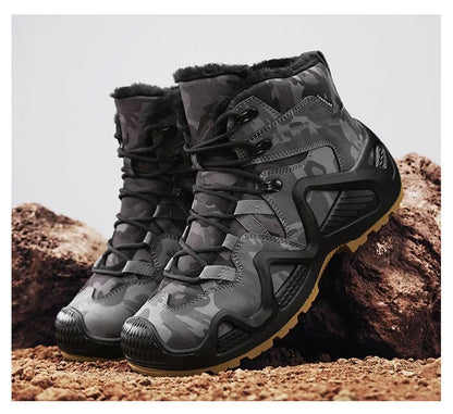 Cross-Border Autumn/Winter High-Top Men's Outdoor Non-Slip Climbing Boots Plus Size Thickened Warm Cotton Shoes Fleece-Lined