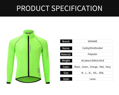 WOSAWE Men's Cycling Windbreaker Ultralight Reflective Windproof Jacket Men MTB Road Bike Wind Coat Long Sleeve Bicycle Clothing