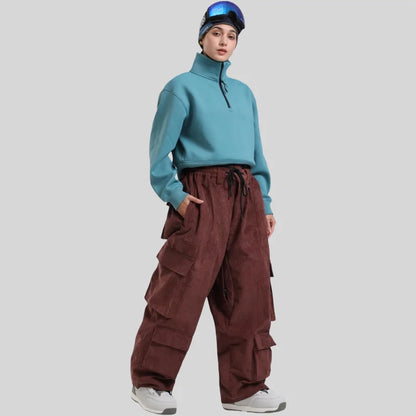 GSOU SNOW Winter Multi Pockets Ski Pants Men Loose Snow Pants Warm Windproof Skiing Trousers Outdoor Sports Breathable Britches