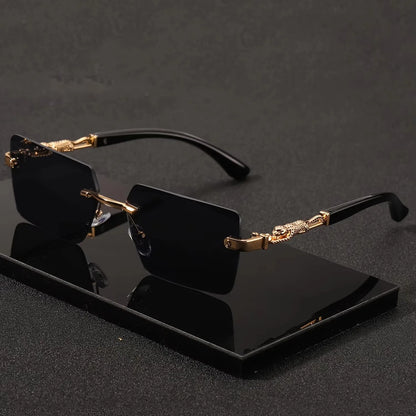 Fashion Rimless Sunglasses UV400 Rectangle Women Men Shades Hiking Square Sun Glasses Female Male Beach Vacation Travel Eyewear