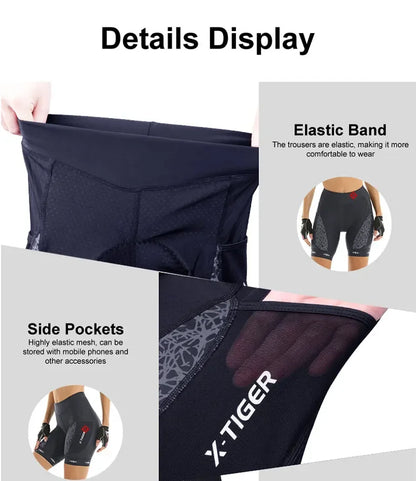 X-TIGER Women's Cycling Shorts Competitive Foam Padded MTB Bike Shorts with Side Pockets Summer Reflective Bib Tights