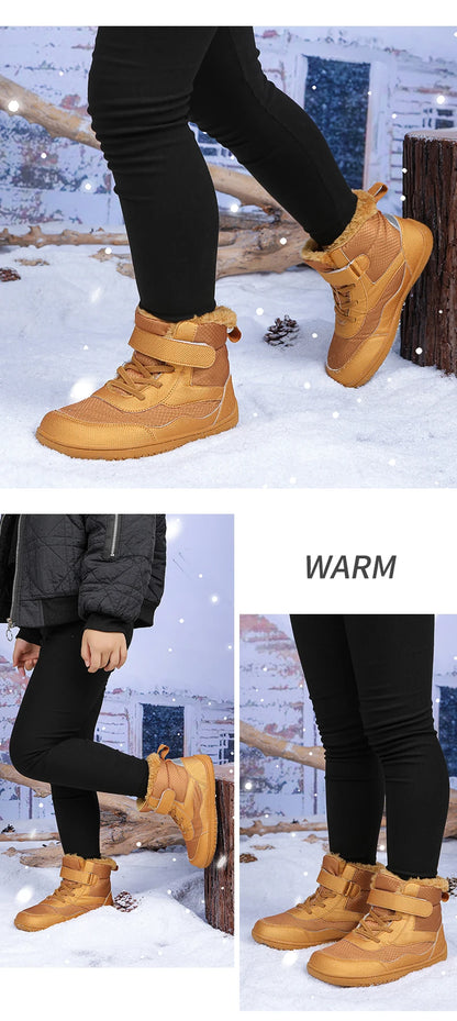 Winter Kids Wide Toe Barefoot Shoes Waterproof Snow Boots Outdoor Girls' Boy Comfortable and Warm Fur Snow Hiking Boot Warm Boot