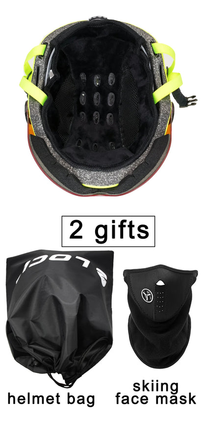 LOCLE Upgrade Skiing Helmet Men Women Children Ultralight Snowboard Skateboard Motorcycle Snowmobile Ski Helmet Visor Goggles