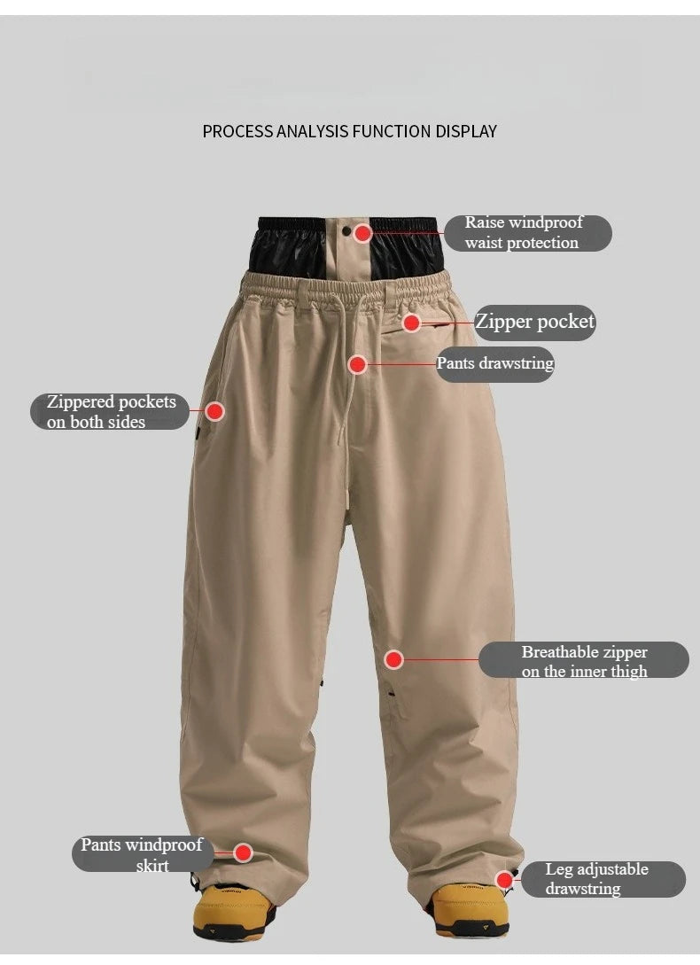 Men Baggy Windproof Solid Women Skiing Pants Waterproof Loose Hooded Ski Strides New Outdoor Sport Adult Breathable Trousers