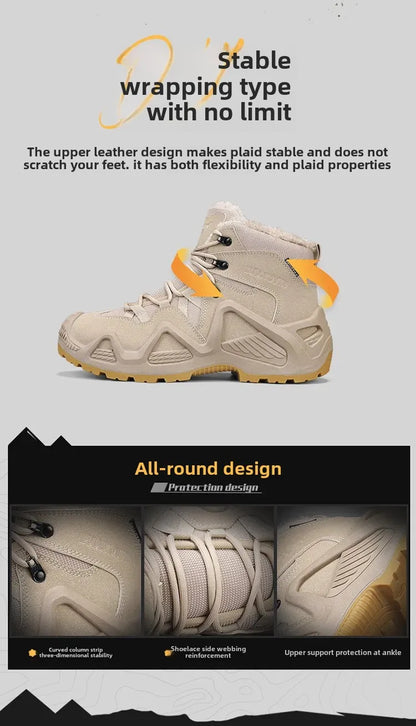 Cross-Border Autumn/Winter High-Top Men's Outdoor Non-Slip Climbing Boots Plus Size Thickened Warm Cotton Shoes Fleece-Lined