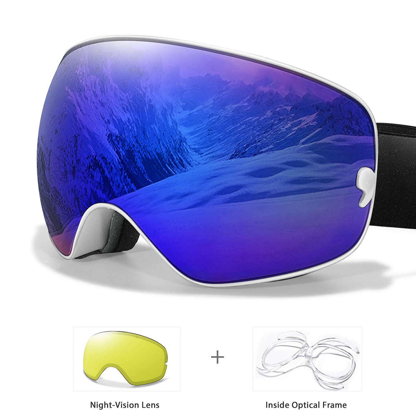 Anti-Fog SKI Goggles Snowboard Goggles UV400 with Night Vison Lens Men Women Teen Best Gift for Christmas and New Year