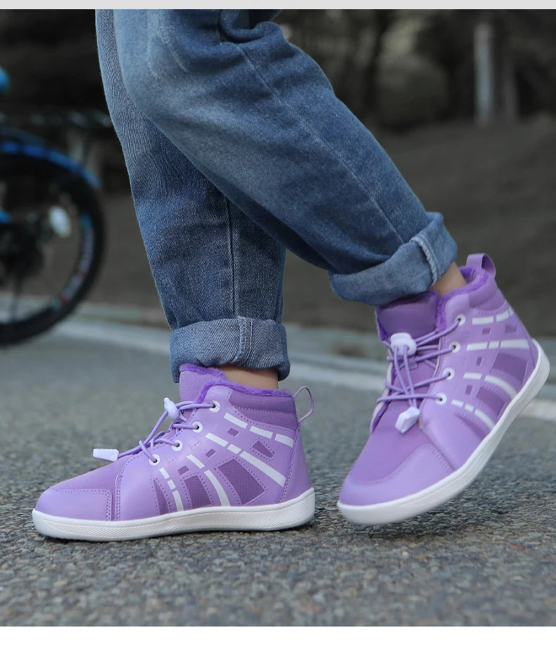 Boys Girls Snow Boots Waterproof Winter Shoes Kids Barefoot Shoes Winter Wide Toe Sneakers Warm Snow Boots Lightweight Non-slip