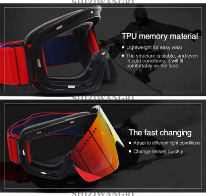 Magnetic Ski Goggles Lens Double Layer Skiing Anti-fog UV400 Snowboard Goggles Men Women Ski Glasses Eyewear