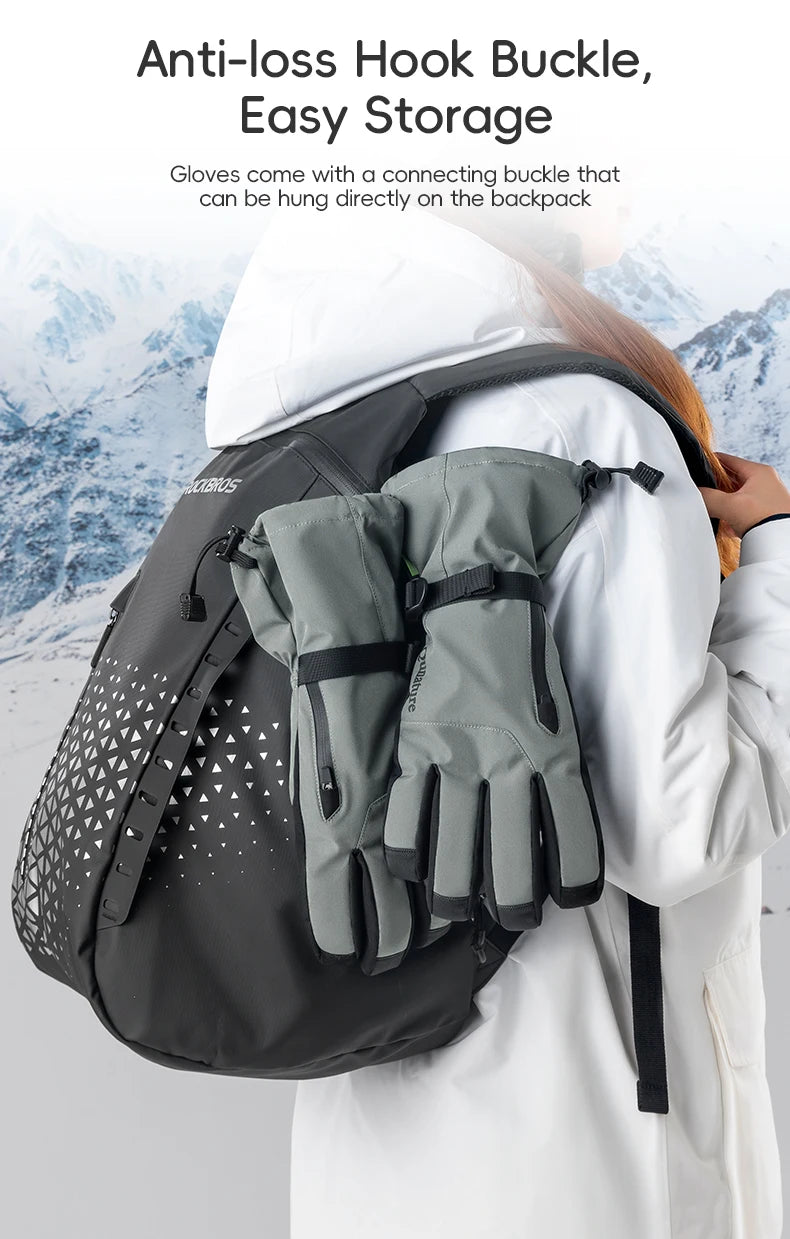 Qunature Ski Gloves Touchscreen Waterproof Keep Warm Ski Gloves Extended Wrist Palm anti-slip PU Snowboard Gloves Windproof