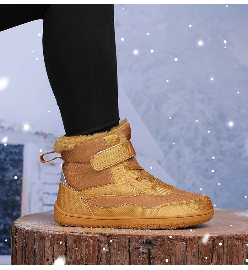 Winter Kids Wide Toe Barefoot Shoes Waterproof Snow Boots Outdoor Girls' Boy Comfortable and Warm Fur Snow Hiking Boot Warm Boot