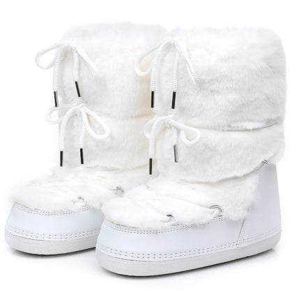 Fluffy Fur Boots 2025 Winter Fashion Sexy Faux Fox Fur Snow Boots Ladies Furry Warm Cotton Boots Female Outdoor Ski Boots