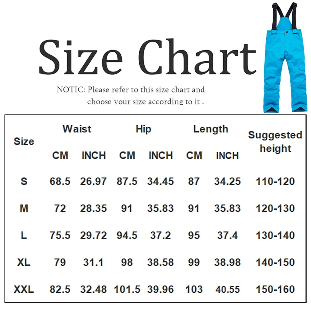 Children'S Ski Pants Autumn Winter Outdoor Sports Solid Warm Thick Ski Pants Comfortable Waterproof Pocket Strap Skiing Pants