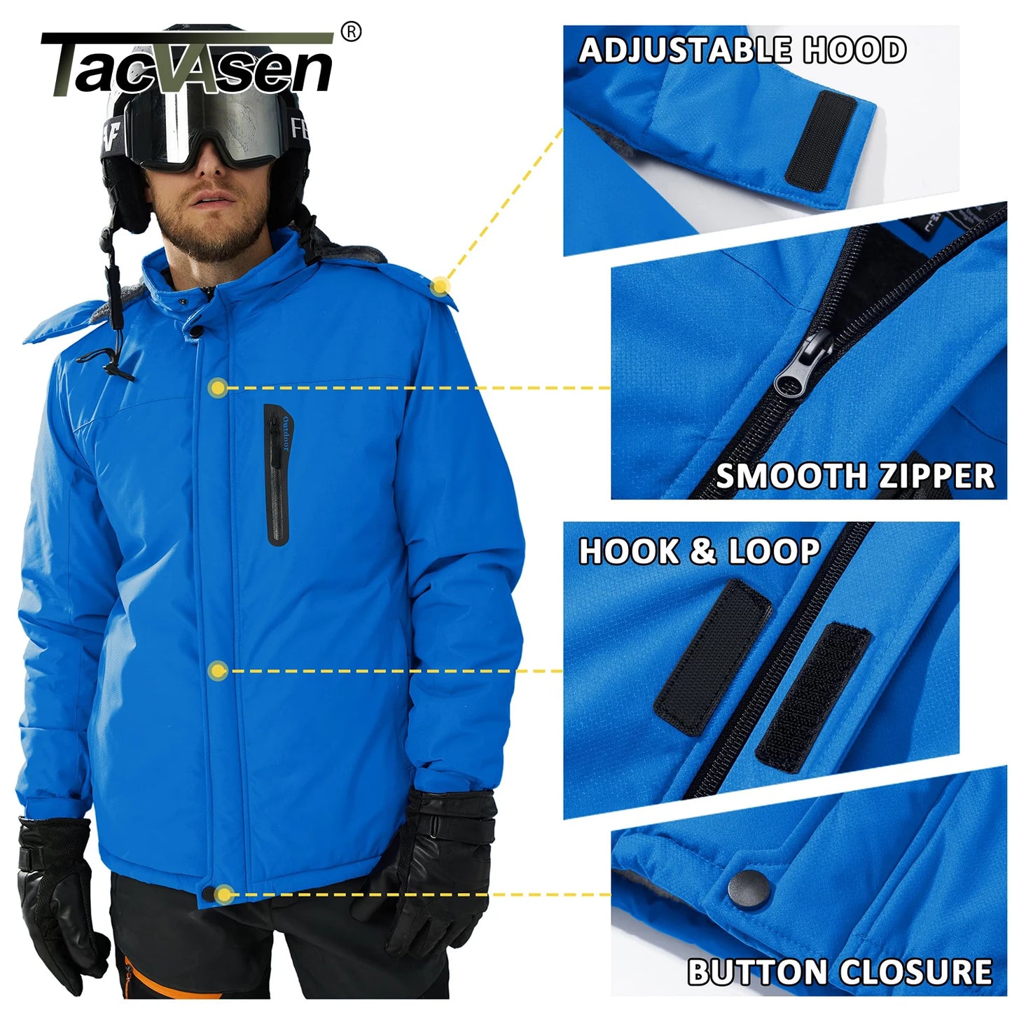 TACVASEN Winter Thicken Ski Snowboard Jacket Mens Fleece Waterproof Hiking Jackets Outdoor Mountain Trekking Windbreaker Parka