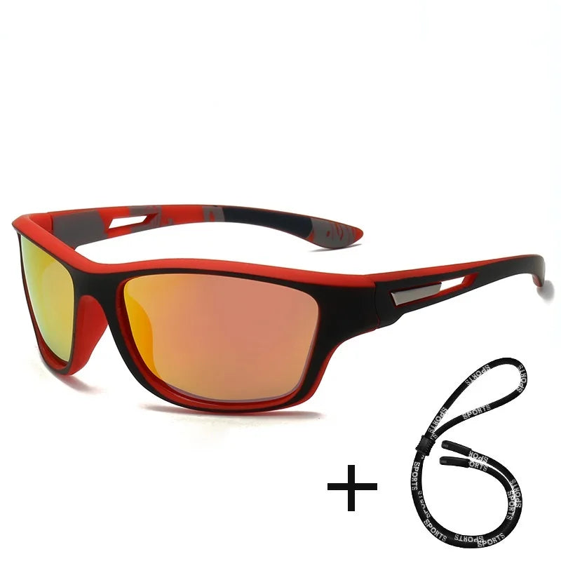 Men's Polarized Cycling Sunglasses with Chain - UV400 Sports Riding Sunglasses Anti-Reflective