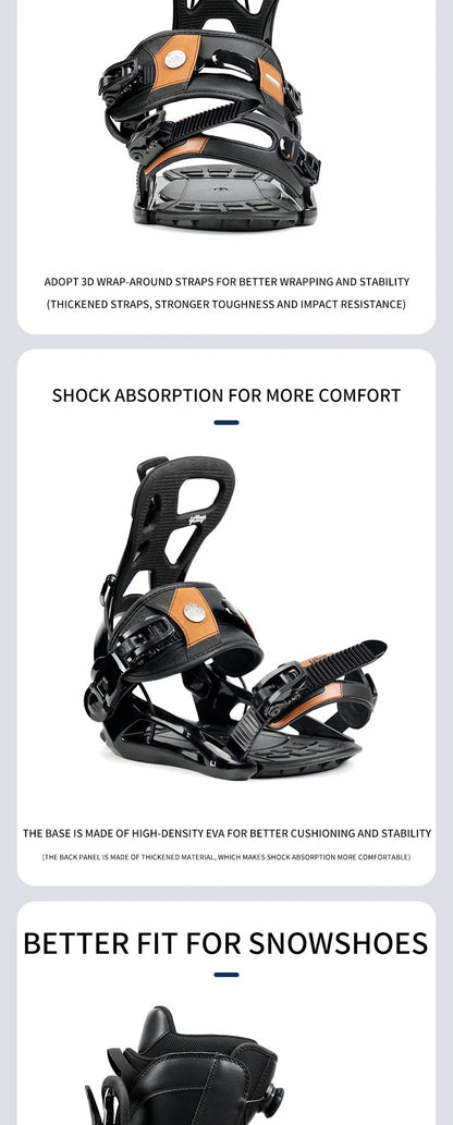 LILKINGS L1 Snowboard Bindings Quick Step-in SP System EVA Shock Absorption Leather Straps for Beginner Intermediate Riders