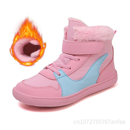 Winter Kids Wide Toe Barefoot Snow Boots Outdoor Waterproof Anti-slip Hiking Shoes Thickened Warm Plush Boots Comfortable