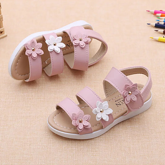 Summer Collection Girls Sandals Three-Flower Soft Roman Style Beach Shoes for Kids Beach and Sun Activities Children Shoes