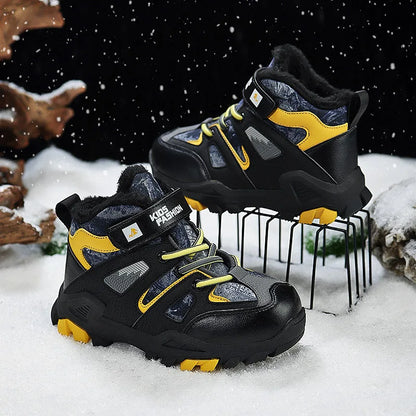 Winter Fur Hiking Shoes Kids Non-slip Claw Sports Shoes Outdoor Warm Velvet Snow Boots Children High Top Platform Sneakers Boys