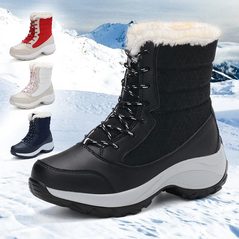 Snow Boots for Women Casual Winter Shoes Platform Non-slip Warm Fur Ankle Boots Plush Combat Outdoor Casual Hiking Warm Shoes