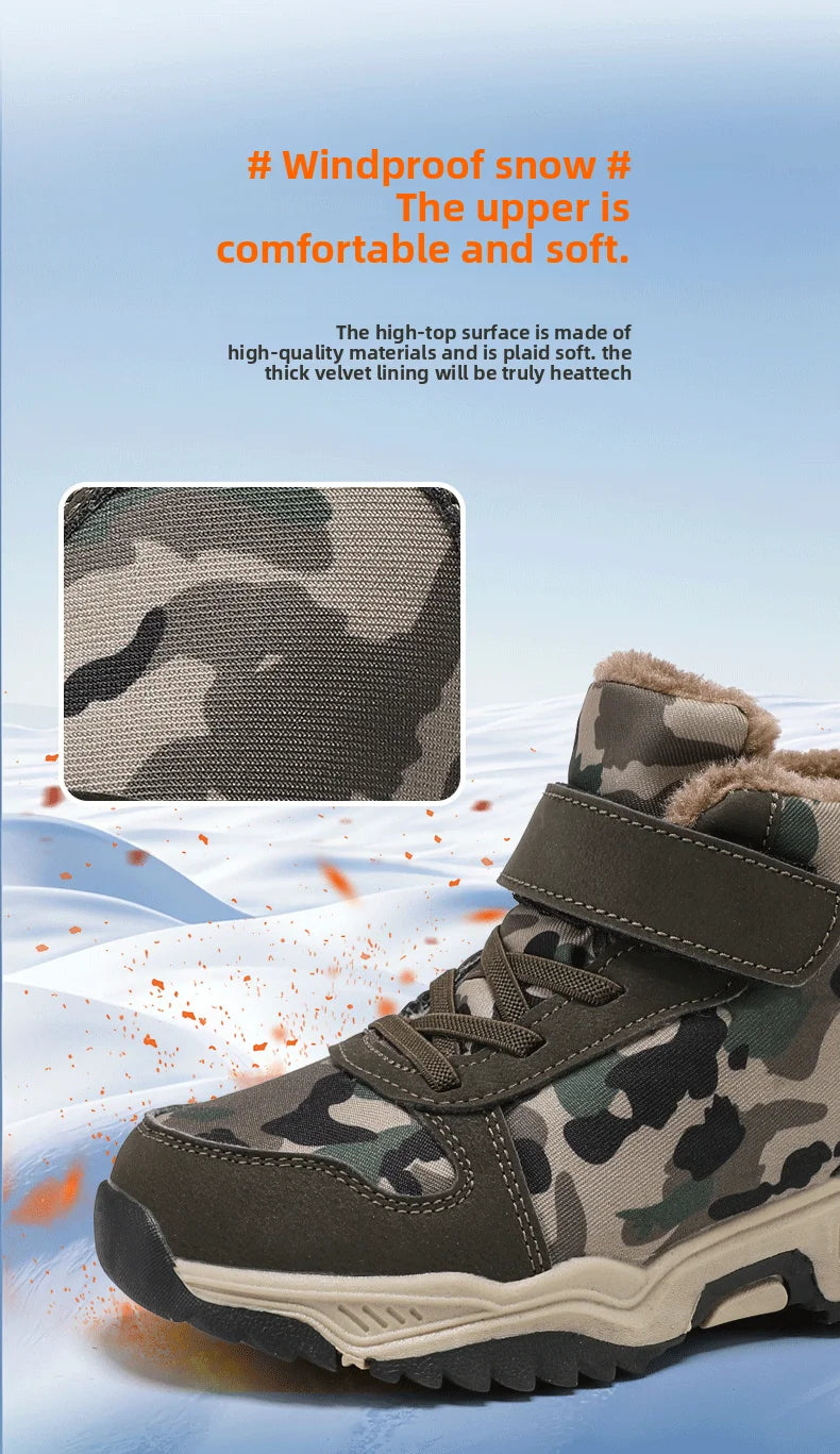 Children Snow Boots Winter Warm Boots Kids Shoes Girls And Boys Camouflage Shoes Non-Slip Rubber Sole Outdoor Hiking Boots
